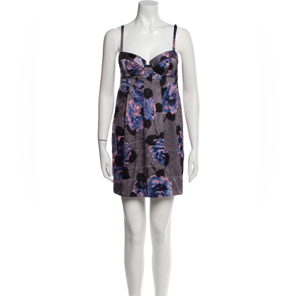 Rebecca Taylor 100% Silk Corset Mini Dress Sz 4 Floral Sleeveless Satin